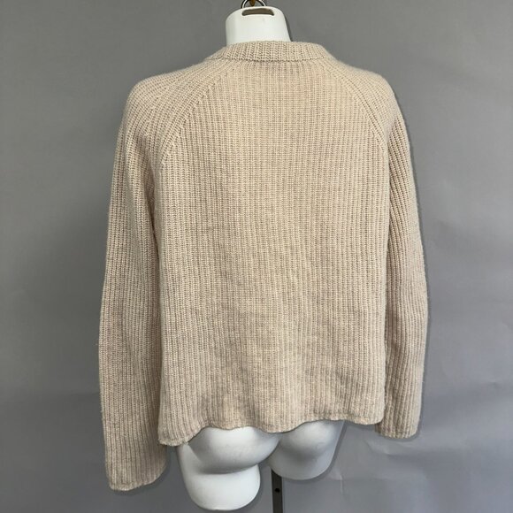 Jenni Kayne Oatmeal Ribbed Cashmere Fisherman Sweater Womens Size L Minimalist - Picture 5 of 8